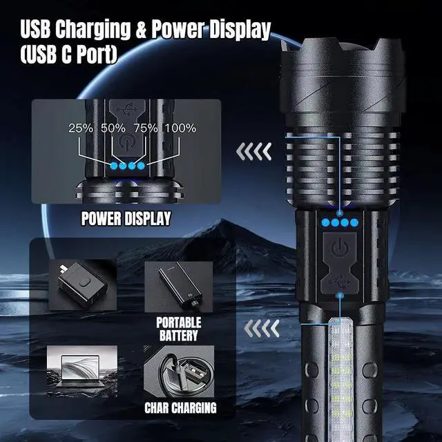 Alt view image 5 of 7 - 15000000LM Super Bright LED Flashlight Tactical USB Rechargeable LED Work Light
