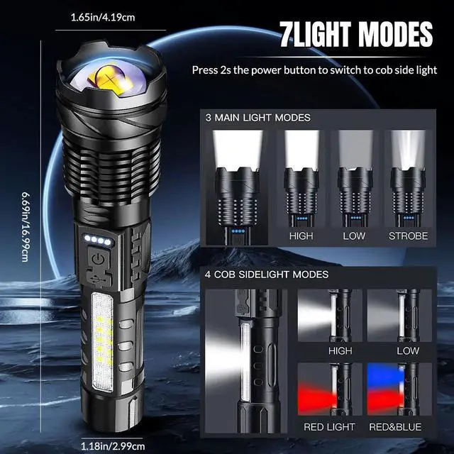 Alt view image 2 of 7 - 15000000LM Super Bright LED Flashlight Tactical USB Rechargeable LED Work Light