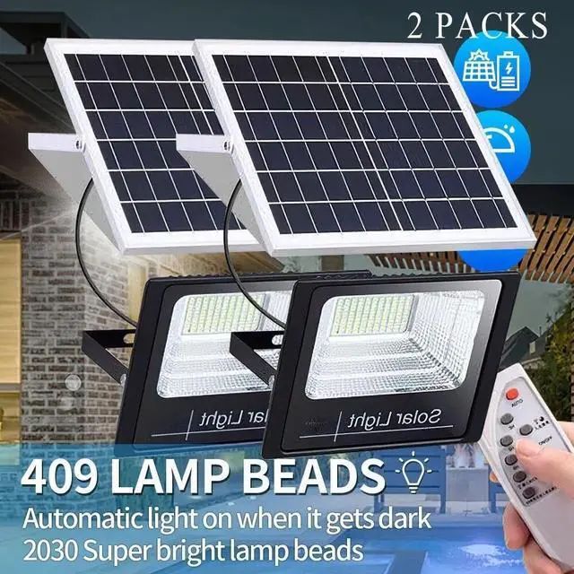 Main image of 2Pack LED 300W Solar Flood Light Security Wall Outdoor Street Lamp With Remote