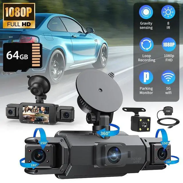 Alt view image 5 of 7 - 360 Degree View 4 Channel Dash Cam Front and Rear Inside Left Right, Dash Camera