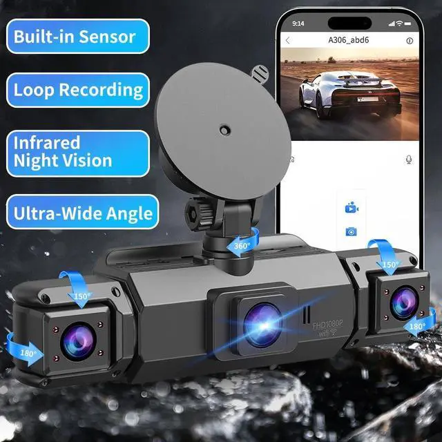 Alt view image 6 of 7 - 360 Degree View 4 Channel Dash Cam Front and Rear Inside Left Right, Dash Camera