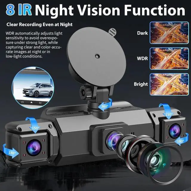 Alt view image 2 of 7 - 360 Degree View 4 Channel Dash Cam Front and Rear Inside Left Right, Dash Camera