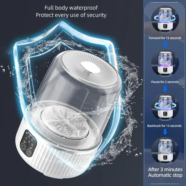 Alt view image 3 of 7 - Mini Washing Machine 4000mAh Rechargeable Portable Underwear Washing Machine