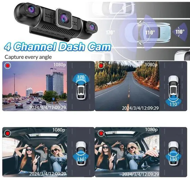 Alt view image 6 of 7 - 360° View 4 Channels FHD 1080P Car Dash Cam Front/Rear/Left/Right w/ Camera