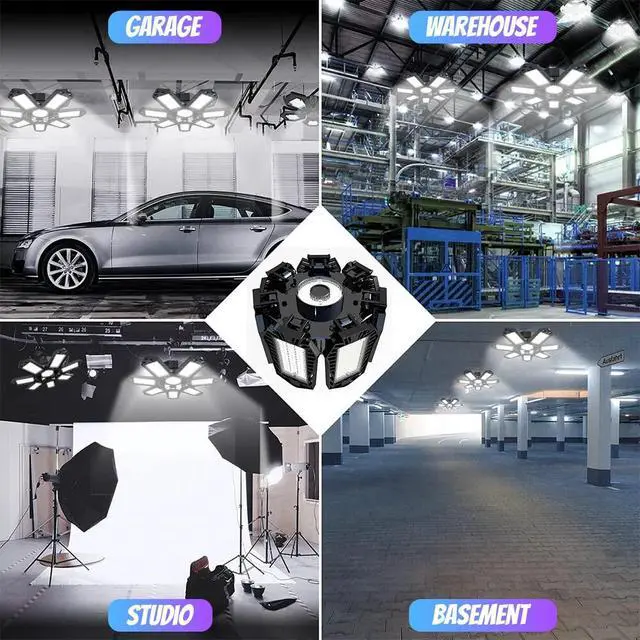 Alt view image 5 of 7 - 2 Pack LED Garage Lights 150W,18000lm Deformable Garage Ceiling Light Shop Light