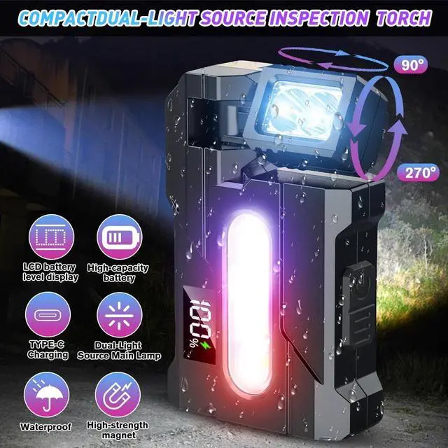 Alt view image 6 of 7 - Mini Flashlight LED COB EDC Magnetic Work Torch Light USB Rechargeable Portable