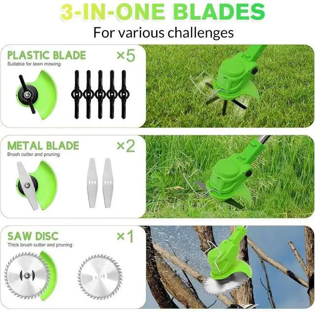 Alt view image 7 of 7 - Cordless String Trimmer Electric Edger Weed Grass Eater Lawn Cutter +2 Batteries