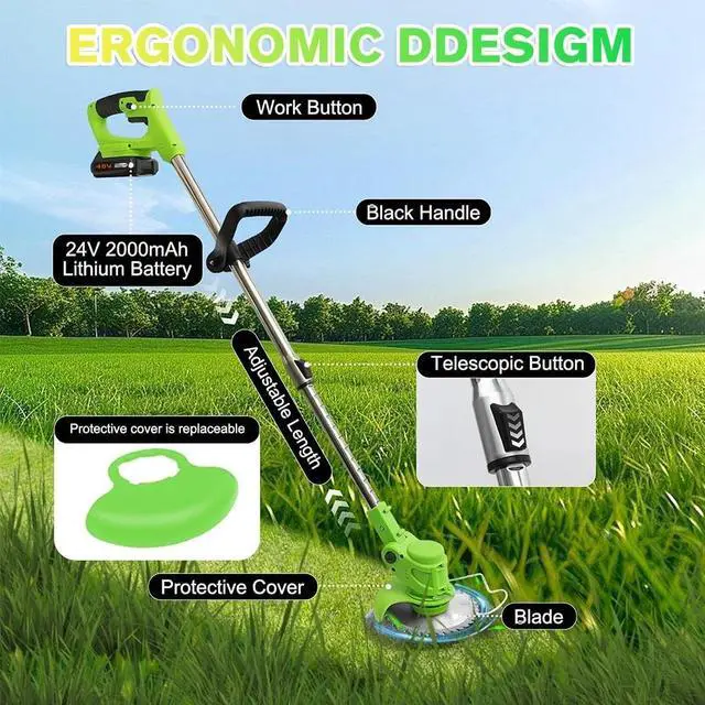 Alt view image 6 of 7 - Cordless String Trimmer Electric Edger Weed Grass Eater Lawn Cutter +2 Batteries