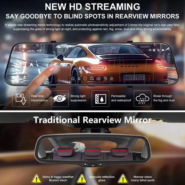 Alt view image 6 of 7 - 10 inch 1080P Car Dual Dash Cam Rear View Mirror Camera Video Recorder G-sensor