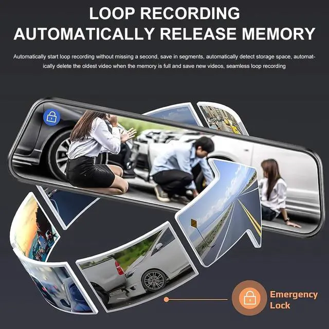 Alt view image 3 of 7 - 10 inch 1080P Car Dual Dash Cam Rear View Mirror Camera Video Recorder G-sensor