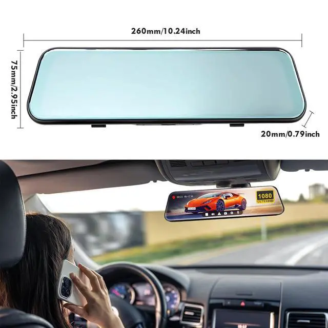 Alt view image 7 of 7 - 10 inch 1080P Car Dual Dash Cam Rear View Mirror Camera Video Recorder G-sensor