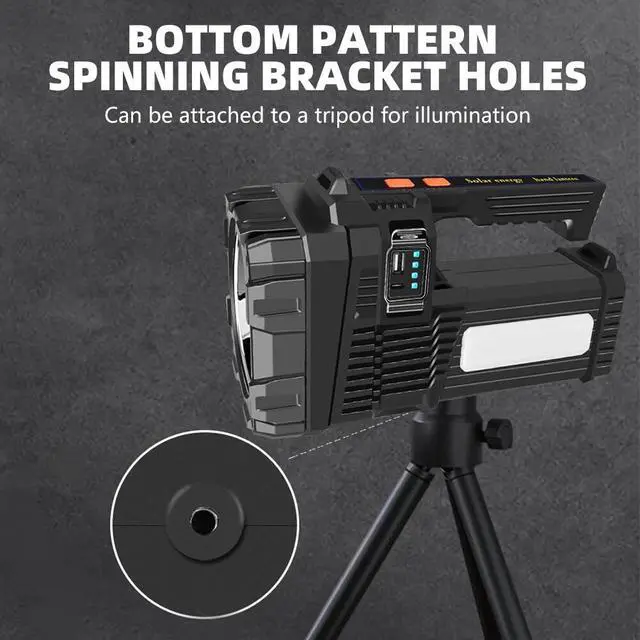 Alt view image 2 of 7 - Super Bright Solar LED Searchlight USB Rechargeable Handheld Flashlight Lamp