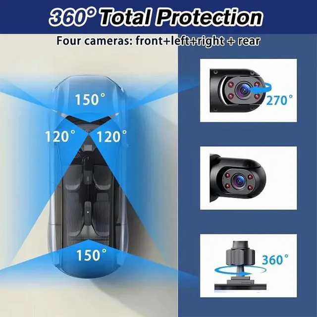 Alt view image 6 of 7 - 360° View 4 Channel 1080P HD Car Dash Cam Front and Rear Inside Left Right +64GB