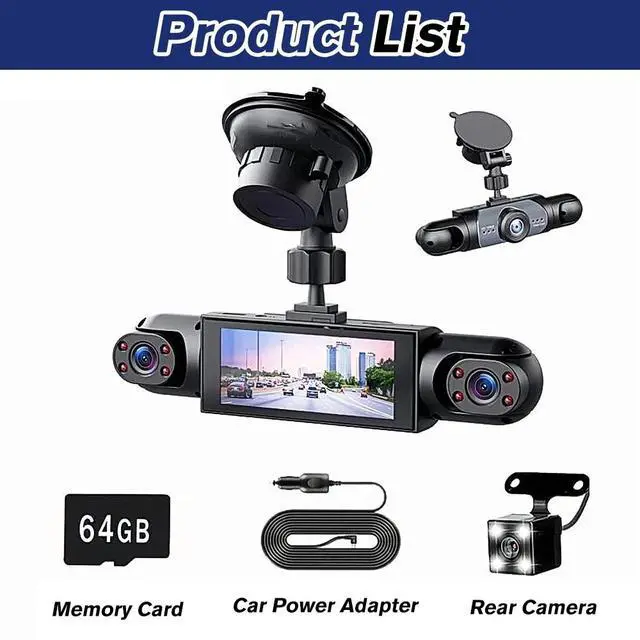 Alt view image 7 of 7 - 360° View 4 Channel 1080P HD Car Dash Cam Front and Rear Inside Left Right +64GB