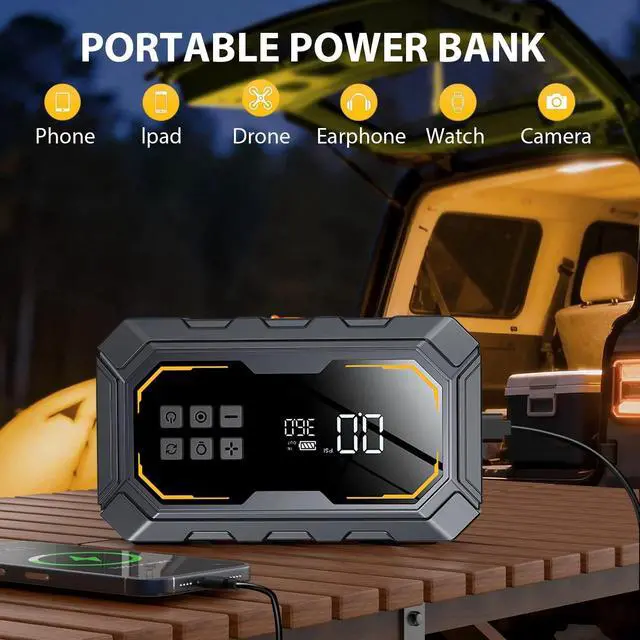 Alt view image 3 of 7 - Portable 5000A Jump Starter with Air Compressor Car Battery Jumper Starter Power
