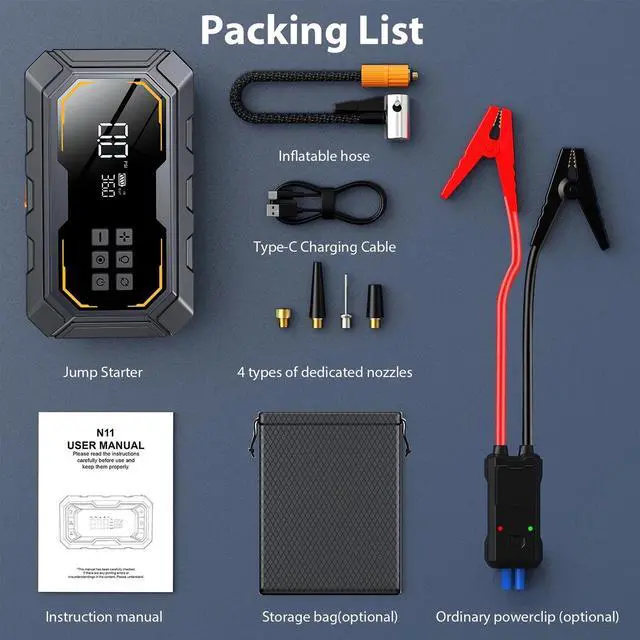 Alt view image 7 of 7 - Portable 5000A Jump Starter with Air Compressor Car Battery Jumper Starter Power