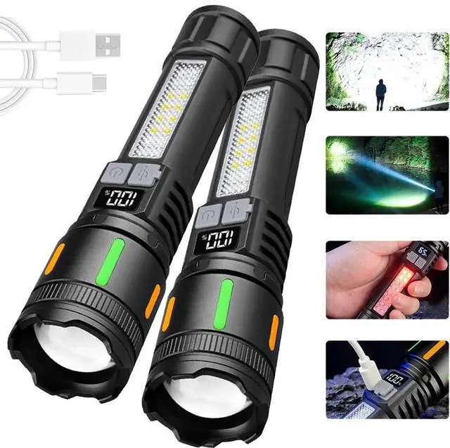 Main image of 2Pcs 99000000 Lumen Super Bright LED Tactical Flashlight Rechargeable Work Light