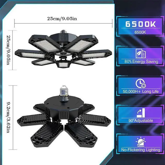 Alt view image 3 of 7 - 2 Pcs LED Garage Lights 150W,18000lm Deformable Garage Ceiling Light Shop Light