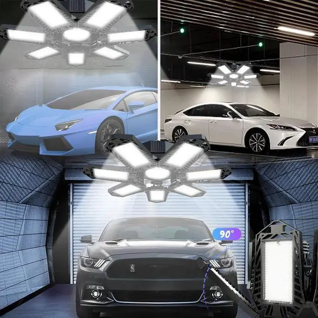 Alt view image 6 of 7 - 2 Pcs LED Garage Lights 150W,18000lm Deformable Garage Ceiling Light Shop Light