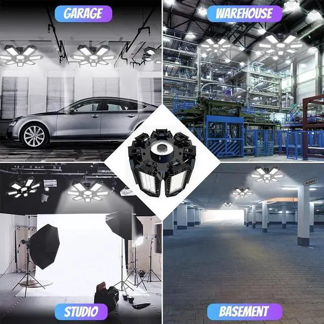 Alt view image 5 of 7 - 2 Pcs LED Garage Lights 150W,18000lm Deformable Garage Ceiling Light Shop Light