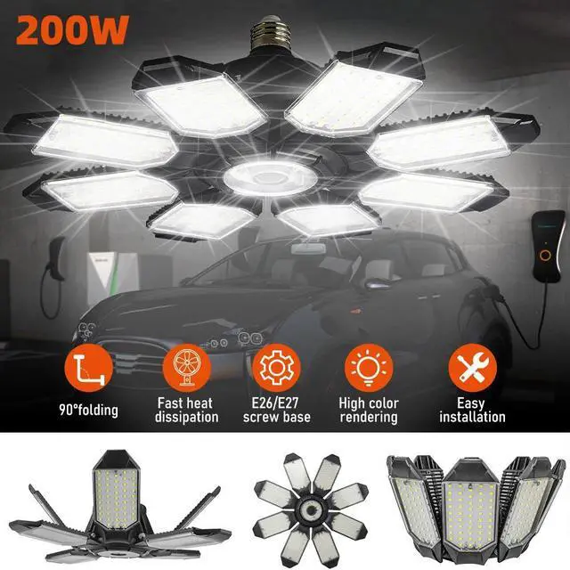 Main image of 9900000LM LED Garage Light Super Bright Work Shop Ceiling Lights Deformable Bulb