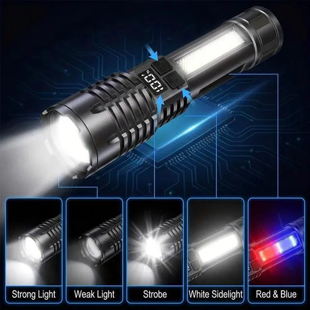 Alt view image 4 of 7 - Super Bright LED Tactical Flashlight Torch USB Rechargeable LED Work Lights