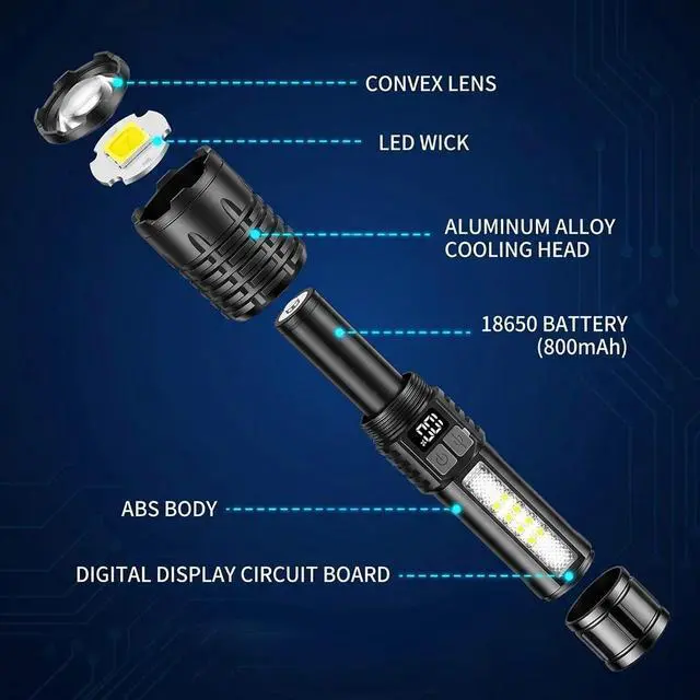 Alt view image 7 of 7 - Super Bright LED Tactical Flashlight Torch USB Rechargeable LED Work Lights
