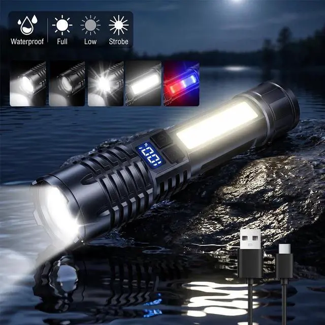 Alt view image 6 of 7 - Super Bright LED Tactical Flashlight Torch USB Rechargeable LED Work Lights