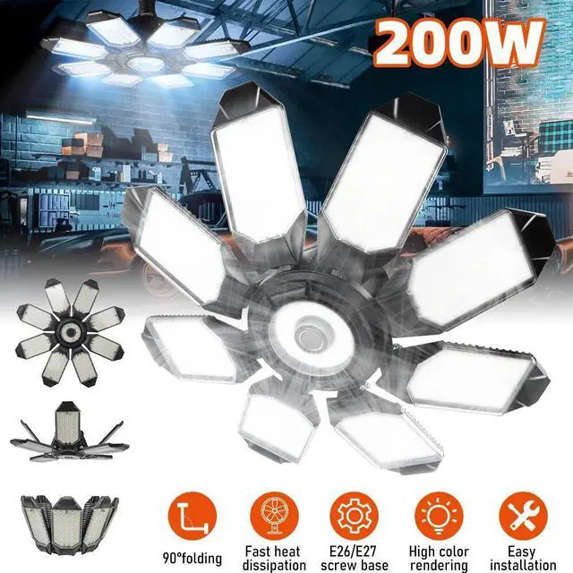 Alt view image 2 of 7 - 2 Pack LED Garage Lights 200W,36000lm Deformable Garage Ceiling Light Shop Light