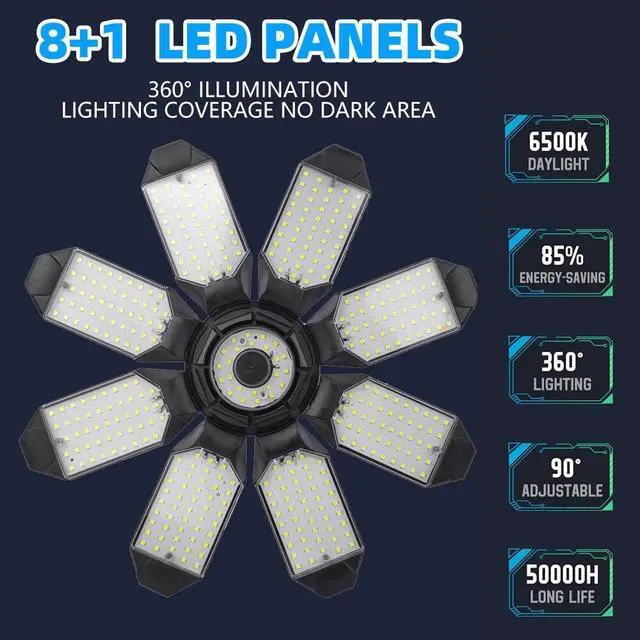 Alt view image 7 of 7 - 2 Pack LED Garage Lights 200W,36000lm Deformable Garage Ceiling Light Shop Light