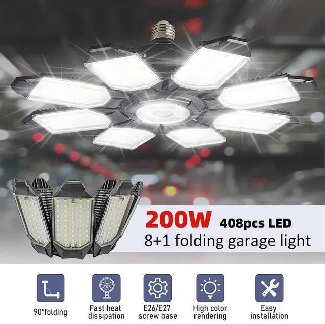 Main image of 2 Pack LED Garage Lights 200W,36000lm Deformable Garage Ceiling Light Shop Light