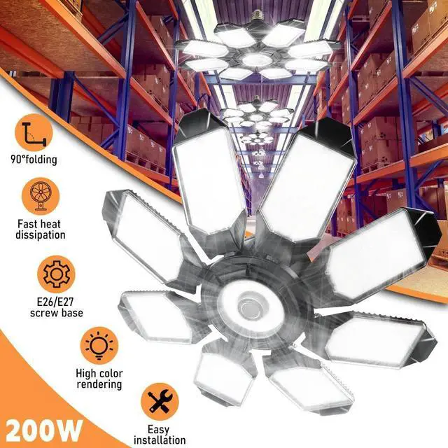 Alt view image 4 of 7 - 2 Pack LED Garage Lights 200W,36000lm Deformable Garage Ceiling Light Shop Light