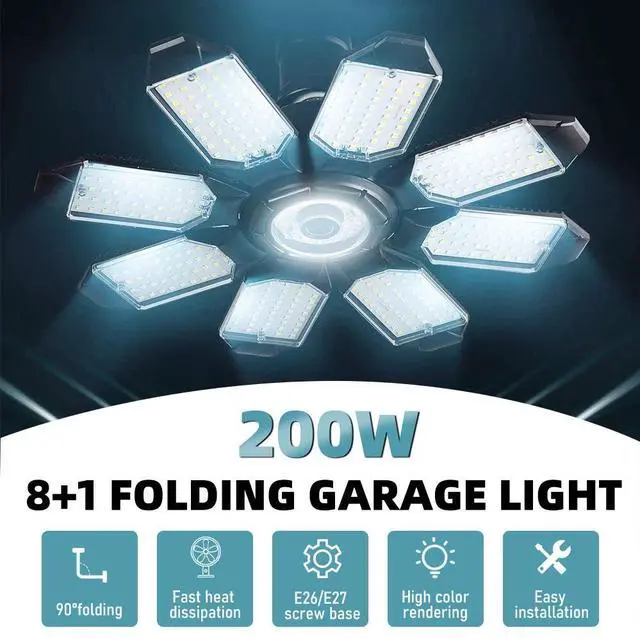 Alt view image 3 of 7 - 2 Pack LED Garage Lights 200W,36000lm Deformable Garage Ceiling Light Shop Light