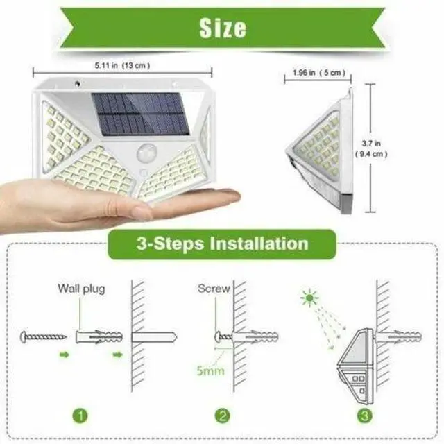 Alt view image 3 of 5 - 2x Waterproof 100 LED PIR Motion Sensor Solar Power Outdoor Garden Yard Light