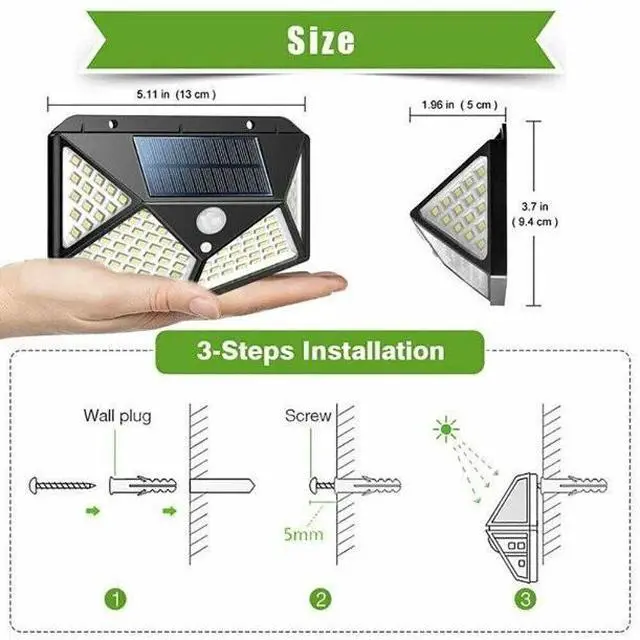 Alt view image 3 of 5 - 2x Solar Powered 100LED Lights Motion Sensor Outdoor Security Lamp Wall