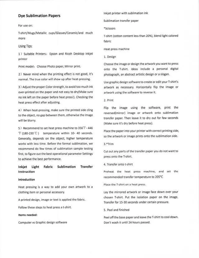 Alt view image 7 of 7 - 100 Sheets A4 Heat Sublimation Paper Transfer Paper for Inkjet T-Shirts Mugs US