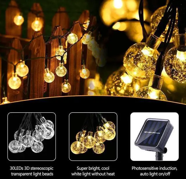 Alt view image 3 of 7 - Solar Powered 30 LED String Light Garden Path Yard Decor Lamp Outdoor Waterproof
