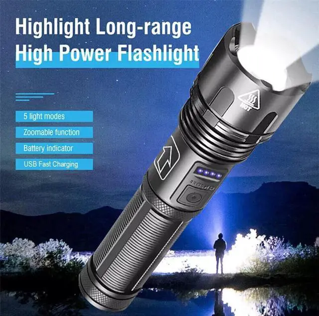 Alt view image 3 of 7 - 9000000 Lumens Super Bright LED Flashlight Tactical Rechargeable LED Work Lights