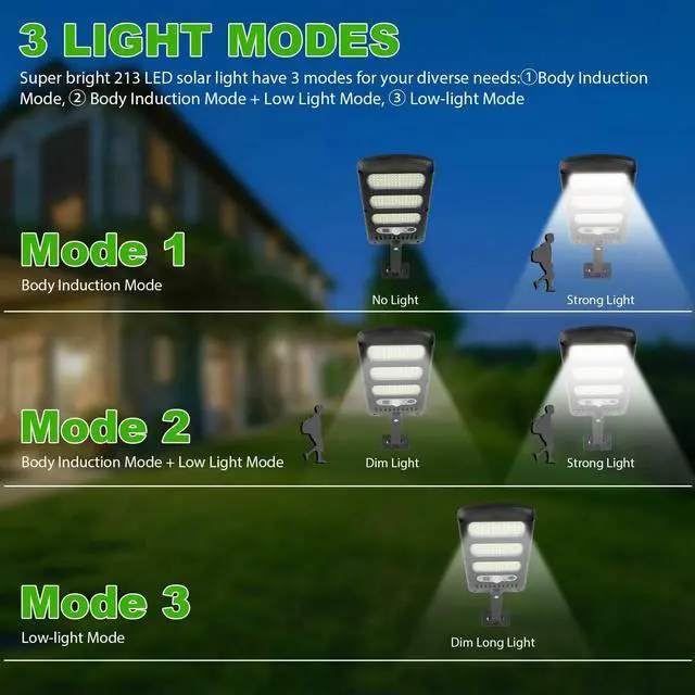 Alt view image 2 of 7 - 213LED Outdoor Solar Street Wall Light Sensor PIR Motion LED Lamp Remote Control