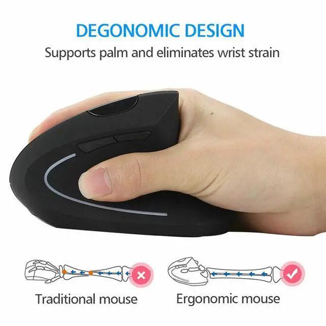 Alt view image 3 of 7 - Ergonomic Mouse Optical Vertical Mice 6 Keys USB Wireless 2.4GHz 1200DPI For PC