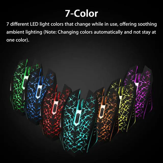Alt view image 6 of 7 - Wireless USB Optical Mice Gaming Mouse 7 Color LED Backlit Rechargeable For PC