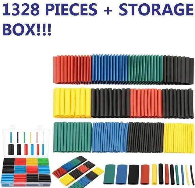 Main image of 1328 Pcs HEAT SHRINK Tubing Sleeve 2:1 Shrinkable Tube Wire Cable Assortment Kit