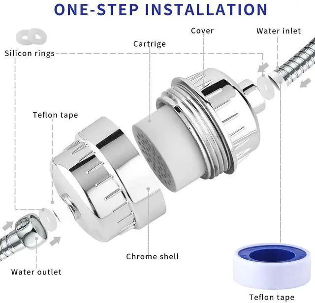 Alt view image 6 of 7 - 20-Stage Shower Head Filter with 3 Replaceable Filter Cartridges for Hard Water