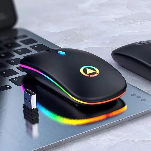 Alt view image 3 of 5 - 2.4GHz Wireless Optical Mouse USB Rechargeable RGB Cordless Mice For PC Laptop