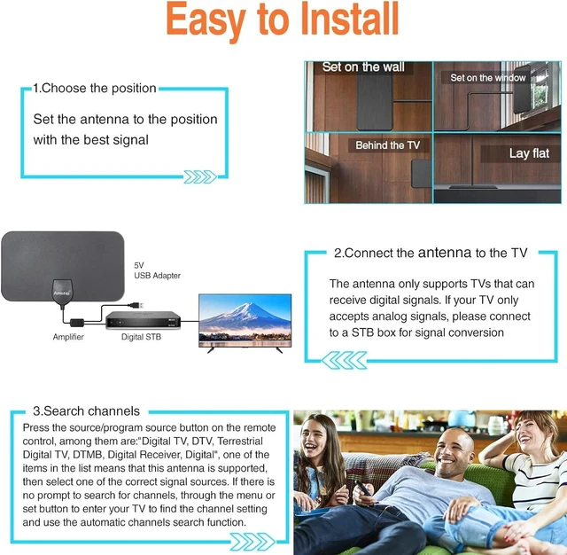 Alt view image 7 of 7 - 3600 Miles Digital TV Antenna Indoor HDTV Amplified Signal Booster 4K HD 1080P W