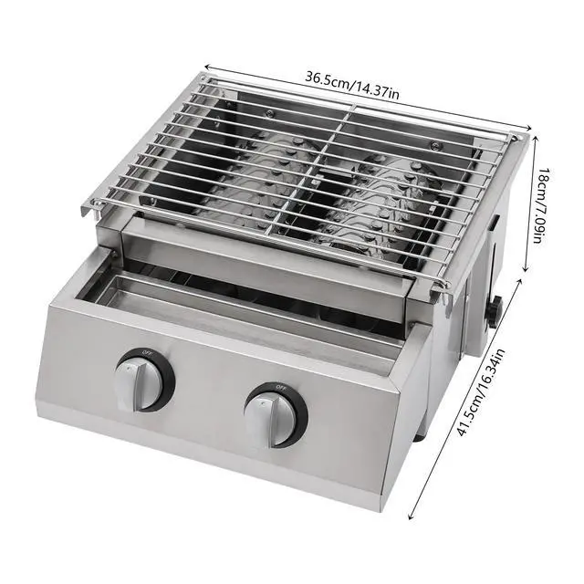 Alt view image 3 of 7 - BBQ Grill Tabletop Camping Smokeless Grill Stainless Steel Portable 2 Burner Gas