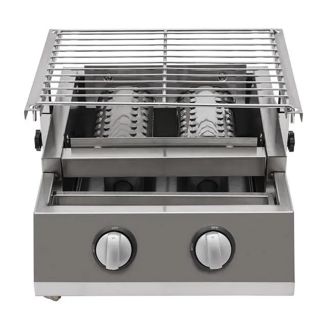 Alt view image 4 of 7 - BBQ Grill Tabletop Camping Smokeless Grill Stainless Steel Portable 2 Burner Gas