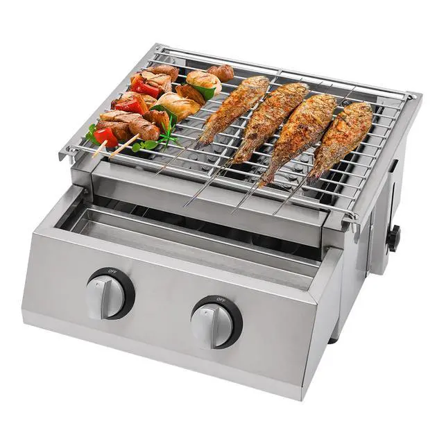 Alt view image 5 of 7 - BBQ Grill Tabletop Camping Smokeless Grill Stainless Steel Portable 2 Burner Gas