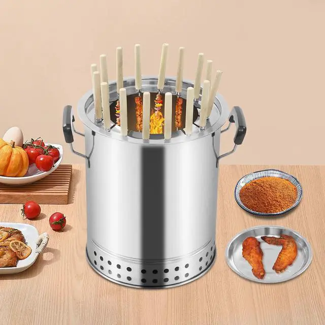 Alt view image 2 of 7 - Portable Compact BBQ Charcoal Grill Circular Charcoal Grill with 30* Skewers