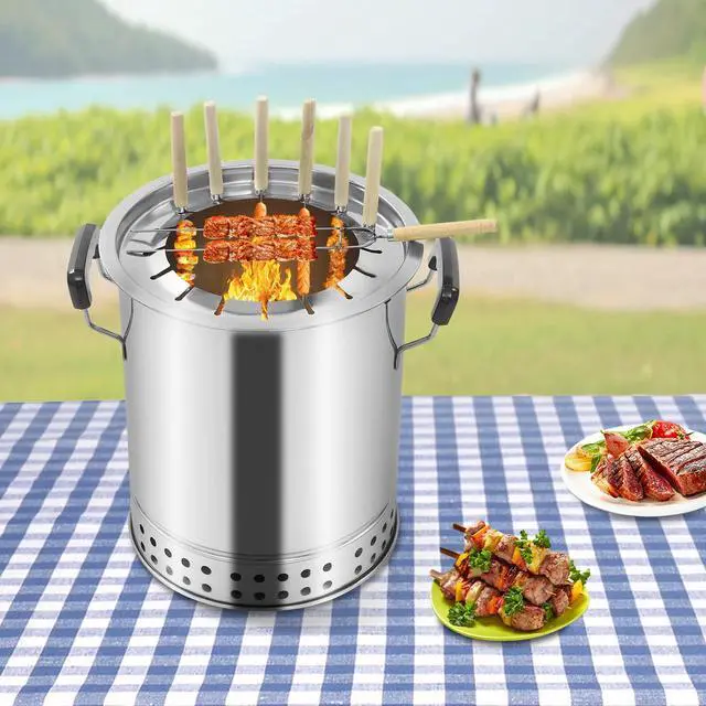 Alt view image 3 of 7 - Portable Compact BBQ Charcoal Grill Circular Charcoal Grill with 30* Skewers